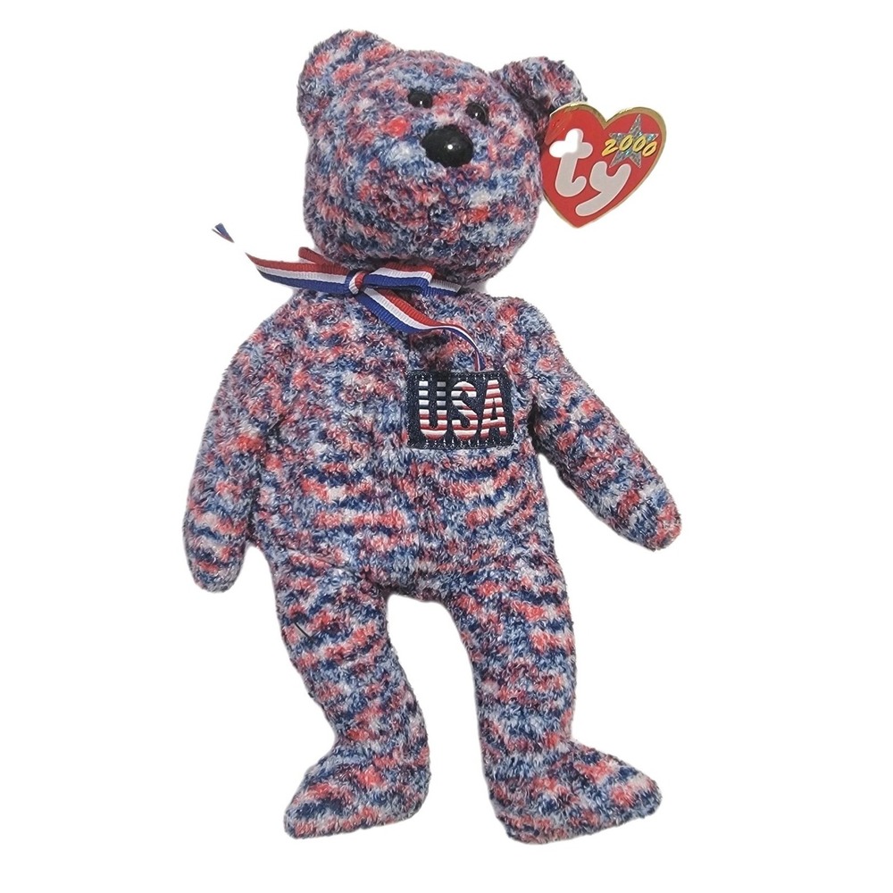 Vintage USA Ty Beanie Baby The Bear 2000 Patriotic Red White Blue Collectible